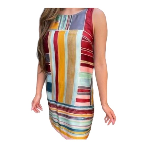 Loft Outlet Petite Abstract Block Stripe Print Multi Colorful Shift Dress. Sz SP - Picture 12 of 12